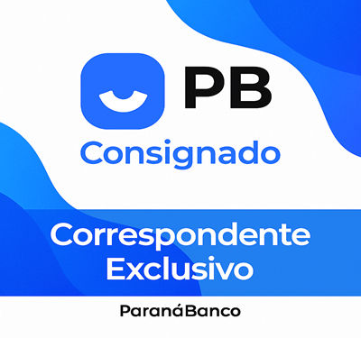 Logo do PB Consignado do Paraná Banco com fundo moderno em tons de azul, contendo formas onduladas abstratas. A imagem destaca o texto 