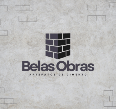 Material patrocinado de Fábrica de Blocos Belas Obras Conjunto de três imagens representando Fábrica de Blocos Belas Obras. Primeira: Logo Belas Obras com parede de tijolos e fundo de cimento, destaque para artefatos de cimento. Segunda: Terceira: Logo Belas Obras com piso de cimento em padrão espinha e fundo geométrico cinza com pontos. Logo da Belas Obras com fundo geométrico em azul, branco e preto e textura de cimento à direita.