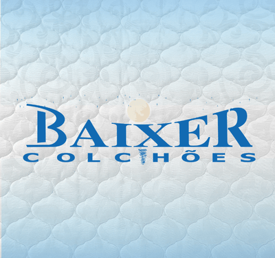 Conjunto de 3 imagens para Baixer Colchões. Primeira: Logo BAIXER COLCHÕES em azul sobre fundo de colchão acolchoado com gradiente azul e branco, destacando marca de produtos para sono e conforto. Segunda: Pillow branco em fundo claro com corações azuis, slogan 'Durma bem, acorde melhor!' e logo Baixer Colchões em banner azul. Terceira: Mão pressionando colchão branco macio em fundo claro, anúncio da Baixer Colchões destacando qualidade e conforto para transformar o descanso.