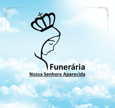 Conjunto de 3 imagens para Funerária Nossa Senhora Aparecida. Primeira: Logo da Funerária Nossa Senhora Aparecida com figura coroada religiosa e cruz, sobre céu sereno com nuvens suaves transmitindo paz e espiritualidade. Segunda: Família se abraçando em ambiente acolhedor com estrutura de madeira ao fundo, transmitindo união, fé e inclusão comunitária. Terceira: Logo Funerária Aparecida com Nossa Senhora coroada, fundo bege com efeito bokeh suave, simbolizando fé e reverência.