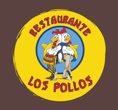 Conjunto de 3 imagens para Restaurante Los Pollos. Primeira: Logo circular amarelo e azul do Restaurante Los Pollos com dois frangos em trajes mexicanos, fundo vibrante e texto estilizado em vermelho. Segunda: Buffet variado com arroz, carnes e legumes em Restaurante Los Pollos, logo com galinhas em trajes típicos sobre fundo marrom elegante. Terceira: Logo divertido com dois frangos chefs e hambúrguer suculento em fundo escuro no Restaurante Los Pollos.